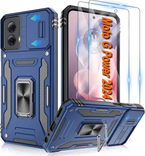 Vista 105 de Atump Funda para Motorola Moto G Play 2024 (4G) con [paquete de 2] protector de pantalla HD y cubierta para cámara deslizante, soporte de anillo