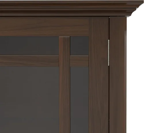 Vista 10 de SIMPLIHOME Bedford - Aparador de madera maciza de 62 pulgadas de ancho en marrón moreno Aparador de buffet de transición con puertas de vidrio