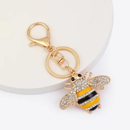 Vista 4 de tenghong2021 Llavero de abeja brillante con diamantes de imitación y abejorro, llavero de animal para bolso, monedero, cartera, Gris