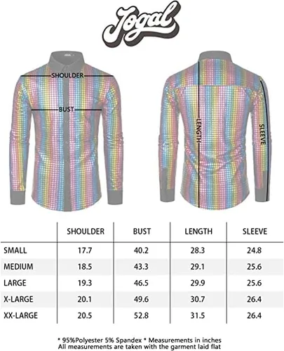 Vista 7 de JOGAL Camisa de discoteca de los años 70 para hombre, disfraz de fiesta de lentejuelas plateadas, camisa de manga larga con botones