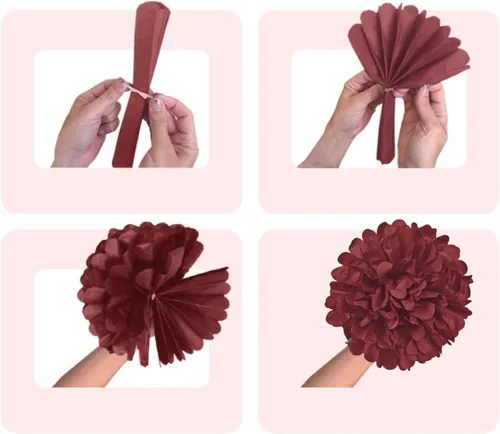 Vista 8 de EPIQUEONE Juego de pompones de papel de seda, decoración de fiesta de panal malva vibrante y bocanadas de papel, linternas malva y bolas decorativas