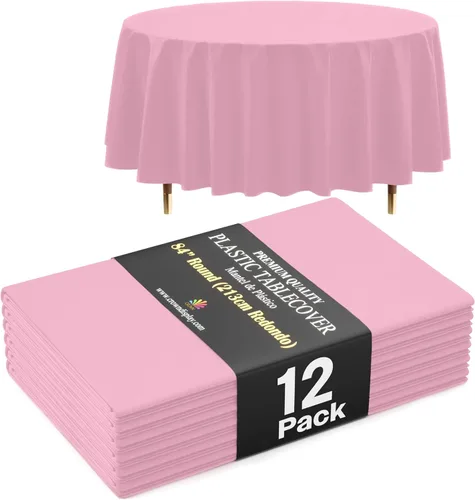 Vista 73 de Exquisite 66% Thicker Premium Aqua Round Tablecloth 0.5 Mil 6 Pack Plastic Table Cloth Disposable 84 Inch Round Plastic Tablecloth Won't Tear Easily
