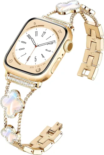 Vista 9 de wipalor Correa de trébol de cuatro hojas para Apple Watch para mujer de 42mm 41mm 40mm 38mm, correas delgadas iWatch para mujer, correas metálicas
