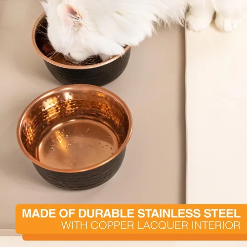 Vista 3 de Neater Pet Brands Cuencos decorativos martillados de diseño, platos de lujo prémium para perros y gatos (tamaño pequeño, negro cobre)