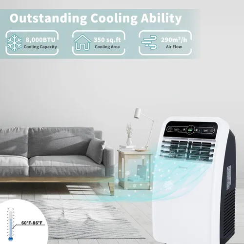 Vista 2 de Shinco 8,000 BTU - Aire acondicionado portátil, unidad de AC portátil con función de enfriamiento incorporada, modos de deshumidificador
