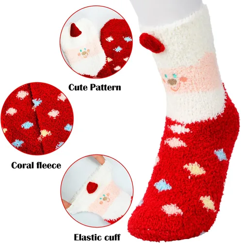 Vista 3 de SKEFOLI Cat Paw Socks, 5 Pairs Cat Claw Socks for Girls Women Cozy Fuzzy Cat Feet Socks