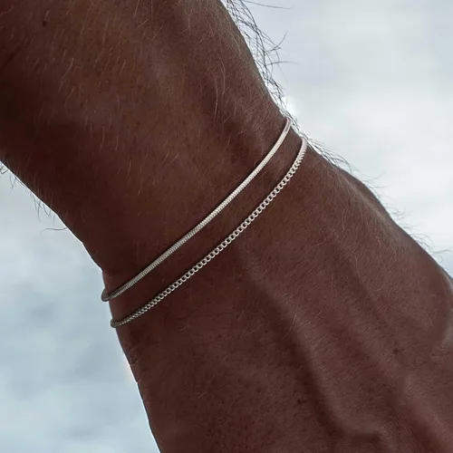 Vista 4 de Moodear Valentines Day Gifts for Him Stackable Bracelets for Men - Dainty Silver Cuban Link Stackable Snake Chain Stainless Steel Bracelets Trendy