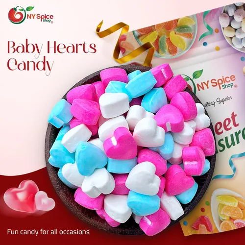Vista 2 de NY Spice Shop Dextrose Baby - Caramelos en forma de corazón para fiestas, paquete variado de 1 libra, decoraciones románticas para fiestas, bolsas