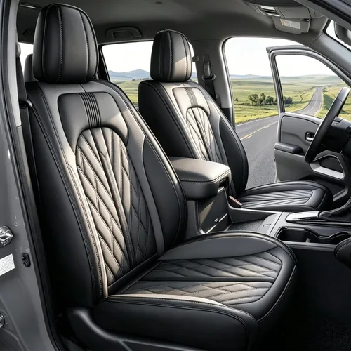 Vista 9 de AOMSAZTO Fundas de asiento para asiento delantero Nissan Frontier 2009-2026 # 014 Negro