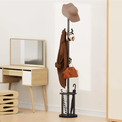 Vista 7 de Perchero independiente con soporte para paraguas, perchero con 12 ganchos para ropa, bolsos, sombreros, perchero, árbol, perchero, sombrero
