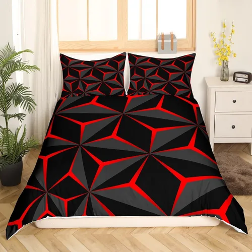 Vista 9 de Funda de edredón de panal para niños, hombres y niñas, juego de ropa de cama moderno con temática geométrica hexagonal, diseño de cuadrícula