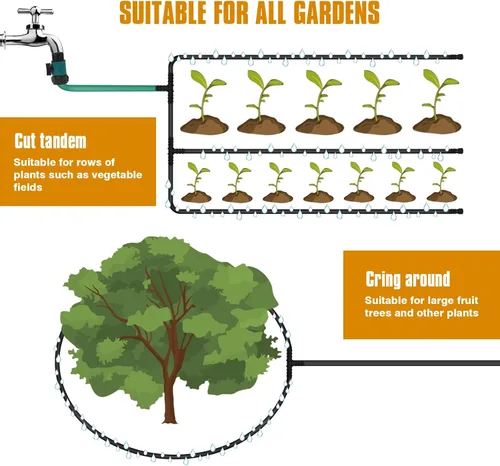 Vista 4 de Manguera de remojo de 10 pies para camas de jardín, interfaz de latón macizo para riego, ahorra un 70% de agua, goma resistente de 1/2 pulgada