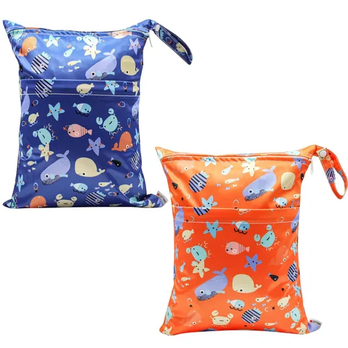 Vista 10 de Bolsa húmeda, paquete de 2 bolsas de pañales de tela seca húmeda para bebé, bolsa multifuncional, impermeable, lavable, reutilizable para viajes