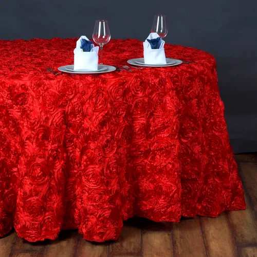 Vista 8 de BalsaCircle Mantel redondo con rosetas elevadas de satén champán de 132 pulgadas, para bodas, fiestas, comedor