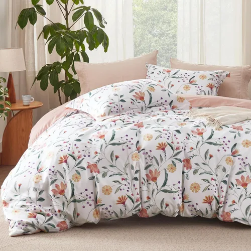 Vista 19 de Bedsure Juego de funda de edredón Twin para dormitorio, juego de funda de edredón reversible floral con cierre de cremallera, juego de ropa de cama
