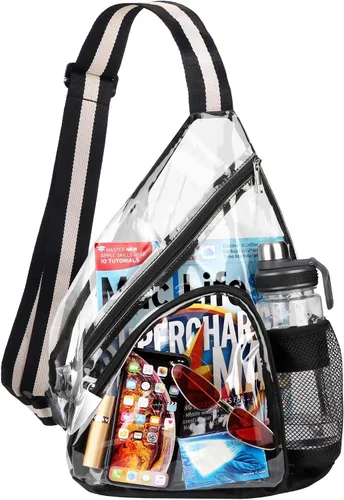 Vista 11 de HULISEN Bolsa de PVC transparente aprobada para estadios, mochila con correa ajustable, Bolsa de bandolera transparente