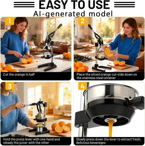 Vista 6 de Exprimidor de Hierro Fundido con Palanca Manual para Frutas Cítricas, Granadas, Pomelo, Exprimidor de Hierro Fundido Resistente, Exprimidor de Limón