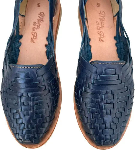 Vista 2 de Mexico en la Piel Sandalias Huarache de cuero. Zapatos planos cómodos para mujer.