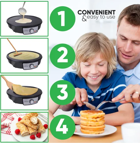 Vista 10 de NutriChef Plancha eléctrica y crepé Placa de cocina antiadherente de 12 pulgadas Control de temperatura ajustable Esparcidor de masa