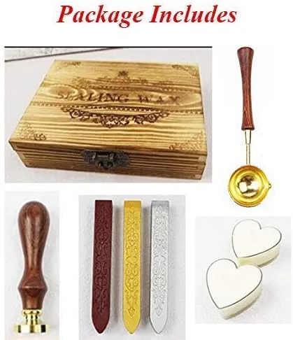 Vista 2 de MNYR Sello de cera de libélula, palitos de cera de sellado, cuchara derretida, vela, caja de regalo de madera, tarjeta de invitación de boda
