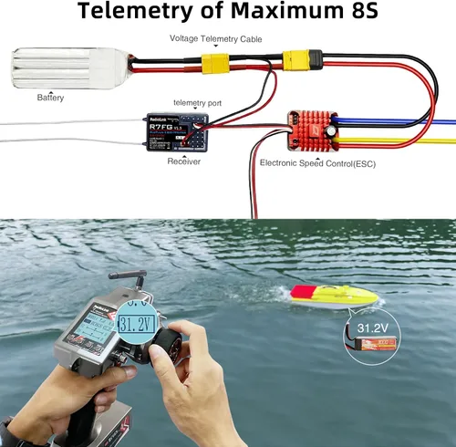 Vista 3 de Radiolink R7FG - Receptor de giroscopio de 7 canales, 2.4 GHz, telemetría integrada, control de largo alcance para RC coche, barco, transmisor