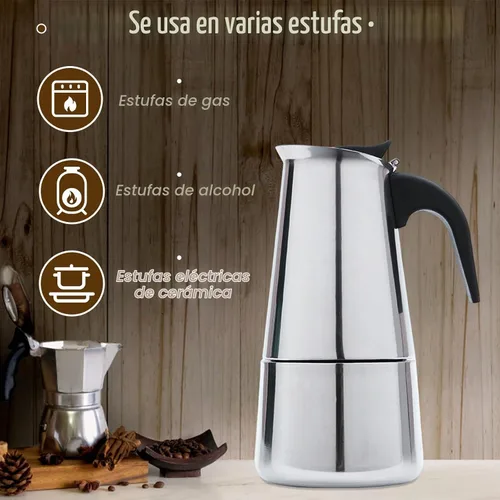 Vista 4 de 4Cups - Cafetera portátil de acero inoxidable de 6.8 fl oz, cafetera eléctrica de 110 V, cafetera eléctrica con estufa eléctrica (6.8 fl oz, 4 tazas)