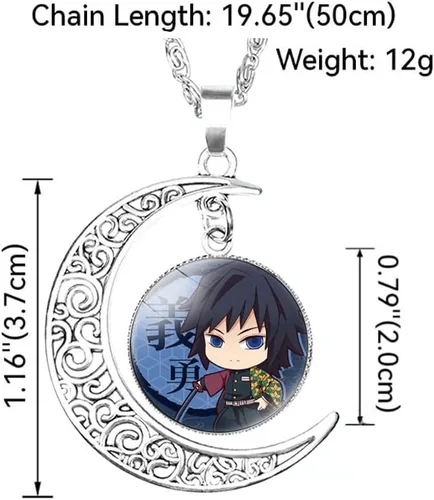 Vista 3 de HIQUAY Colgante de personaje Demon Slayer con colgante de anime, elegante luna creciente Kamado Nezuko Kamado Tanjiro para fanáticos del anime