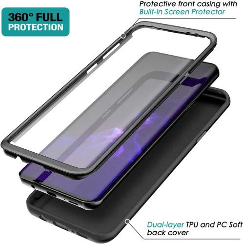 Vista 3 de SURITCH Funda para Samsung Galaxy S9 Plus, [protector de pantalla integrado] negro mate duro protección de cuerpo completo, a prueba de golpes