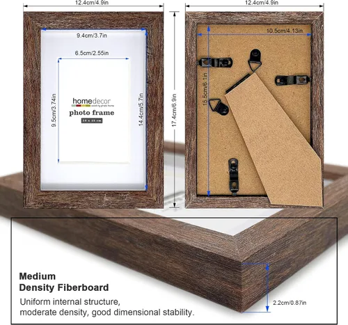 Vista 2 de Marco Shadow Box, juego de 4 portarretratos para pared, marcos de fotos rústicos de madera de granja con vidrio templado para galería de pared