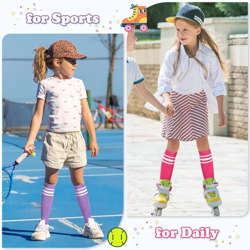 Vista 2 de Calcetines de fútbol para niños, calcetines de fútbol para niñas, calcetines de fútbol para niños, calcetines de tubo con rayas para niños pequeños
