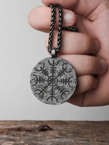 Vista 4 de HAQUIL Viking Antique Necklace, Helm of Awe Aegishjalmur Pendant, Viking Norse Jewelry Gift for Men and Women
