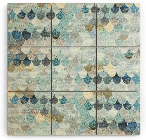Vista 12 de Society6 Monika Strigel - Mural de pared de madera de sirena de verano de mediados de siglo, 4 x 4 pies, multicolor