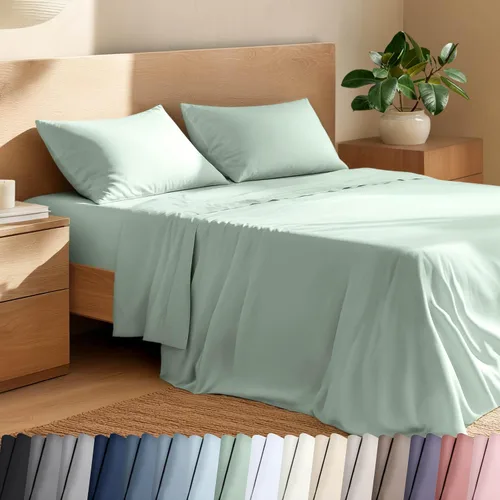 Vista 17 de Bare Home Juego de sábanas y fundas de almohada de 100 % algodón orgánico para cama individual, tejido percal vigoroso, ligero y transpirable