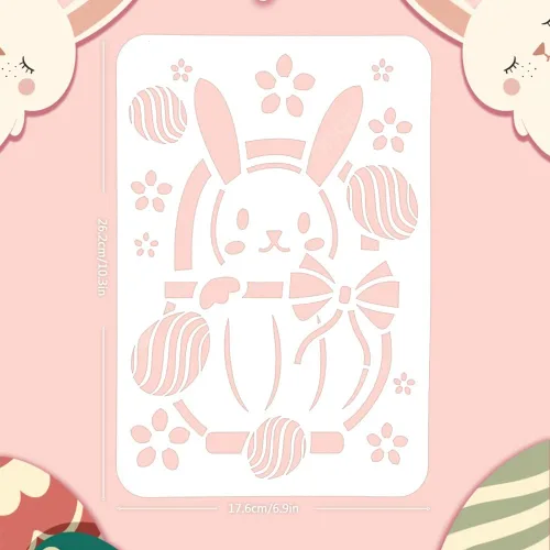 Vista 3 de Plantilla de plantillas de pintura de Pascua, 10 unidades, diseño de conejito de Pascua, huevo de gato, plantilla de pintura de plástico, plantillas