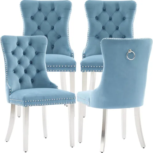 Vista 35 de Juego de 2 Sillas de Comedor Modernas de Mediados de Siglo, Tapizadas en Terciopelo Beige con Respaldo Acolchado, Sillas de Cocina y Comedor, Patas