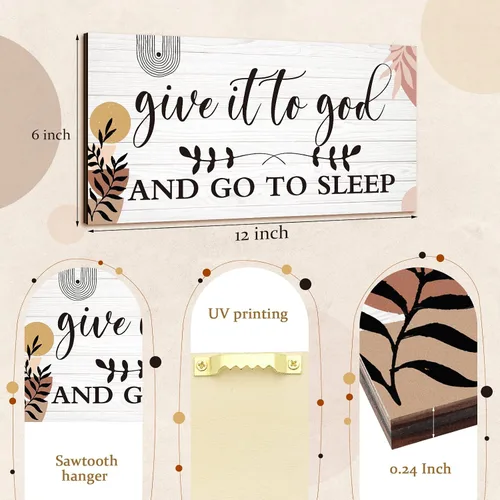 Vista 3 de Chunful 2 piezas de decoración de pared para dormitorio, cartel "Give It to God and Go to Sleep", cartel de oración de serenidad, arte de pared