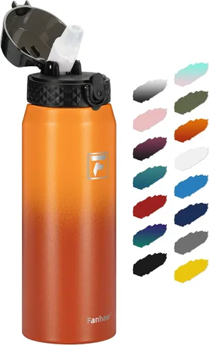 Vista 26 de Fanhaw Botella de agua de acero inoxidable aislada para niños de 20 onzas con tapa con popote, a prueba de fugas y antipolvo, botella de uso diario