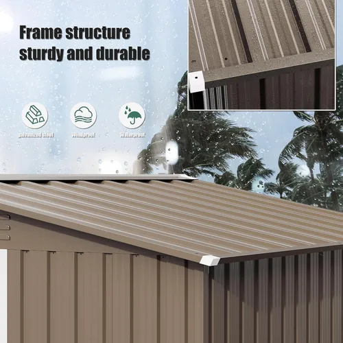 Vista 6 de Cobertizo de almacenamiento para exteriores de 8 x 6 pies con piso, cobertizo de herramientas de metal impermeable con puerta cerrada con puerta
