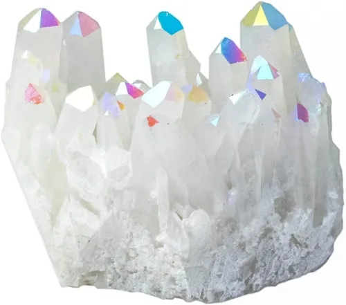 Vista 6 de Rockcloud Piedra bruta AB con revestimiento de titanio, figura de geoda drusa en racimo para decoración de boda en casa, oficina, 2