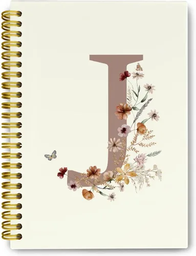 Vista 19 de Cuadernos de diario personalizados con letra inicial floral A, cuadernos vintage femeninos de tapa dura en espiral para la escuela, regalos