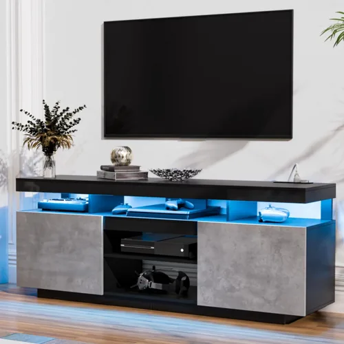 Vista 16 de HOMMPA Soporte de TV LED moderno para televisores de 55/50/43/40/32 pulgadas con tomas de corriente, centro de entretenimiento