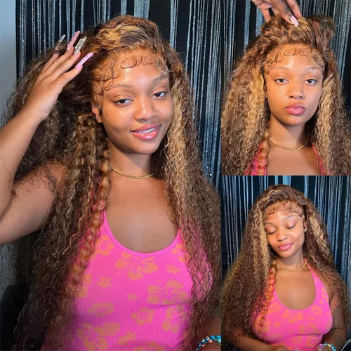 Vista 13 de Highlight Pelucas de Encaje Frontal 13x6 Cabello Humano Rubio Miel Ombré Ondas Profundas Pelucas de Encaje Frontal Cabello Humano para Mujeres