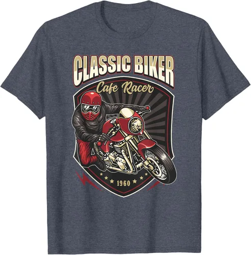 Vista 74 de Camiseta de motocicleta clásica Biker Cafe Racer para hombre, Negro, S