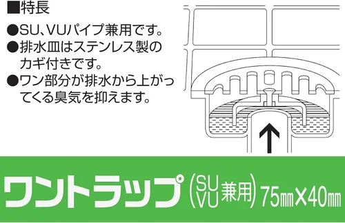 Vista 3 de SANEI H50-75X40 Drain Supplies, One Trap, SU, VU Pipes, Stainless Steel