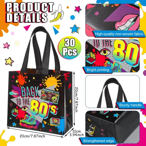 Vista 2 de Blosssound 30 bolsas de recuerdo de fiesta de los años 80 a granel no tejidas de vuelta a los 80, bolsas de regalo de hip hop, golosinas