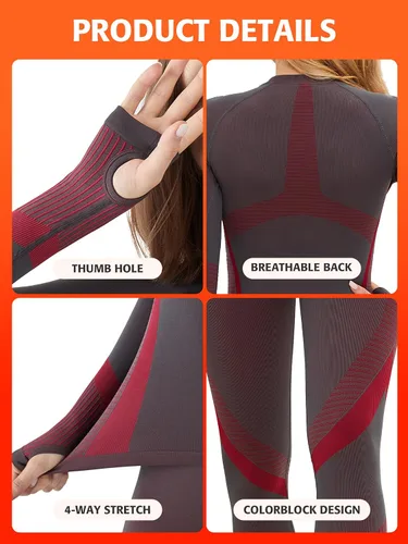 Vista 8 de ATTRACO Conjunto de ropa interior térmica para mujer, pantalones largos, capa base cálida, parte superior e inferior para clima frío