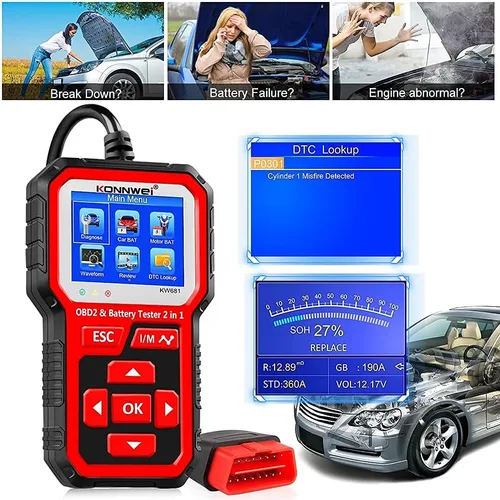 Vista 2 de Probador de batería de coche KW681 6V 12V + escáner KW850 OBD2
