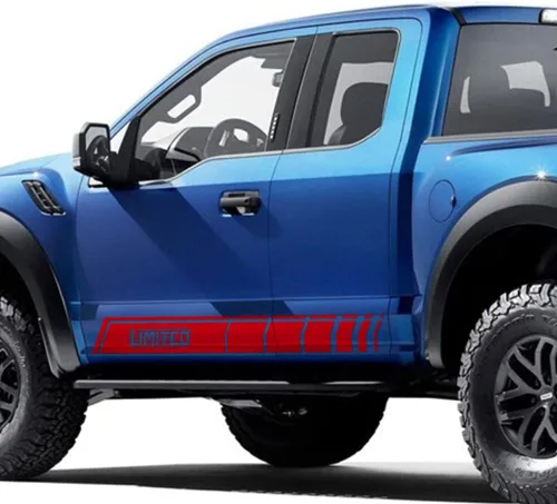 Vista 4 de Adhesivos Offroad Stripe Kit Limited Graphics Rocker Panel Calcomanías compatibles con Ford F 150 2015-Presente (rojo brillante)