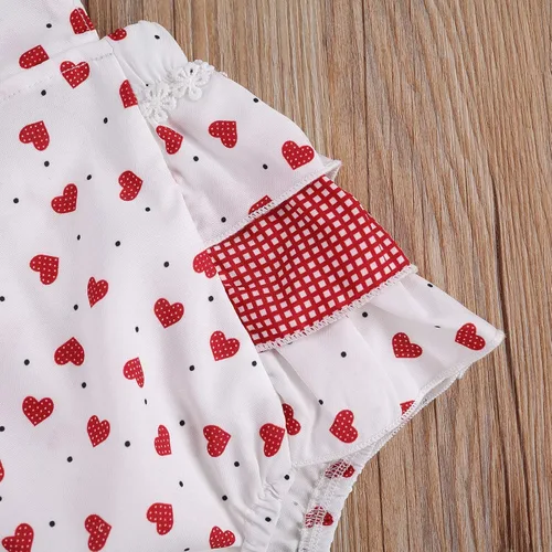 Vista 5 de Mono para bebé niña de San Valentín con mangas sin espalda y estampado de corazón con diadema