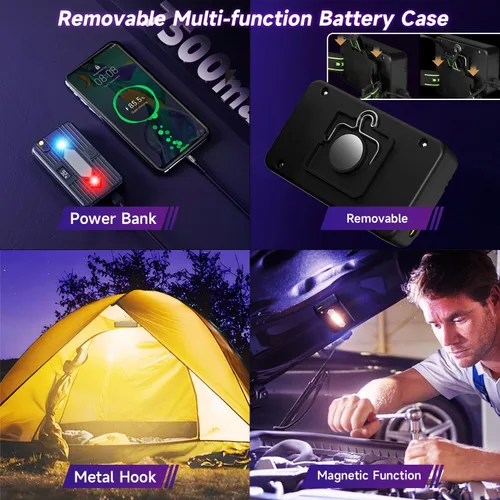 Vista 2 de Linterna frontal recargable LED súper brillante de 1200 lúmenes, lámpara frontal con 9 modos de iluminación, ajustable a 90° e impermeable IP67